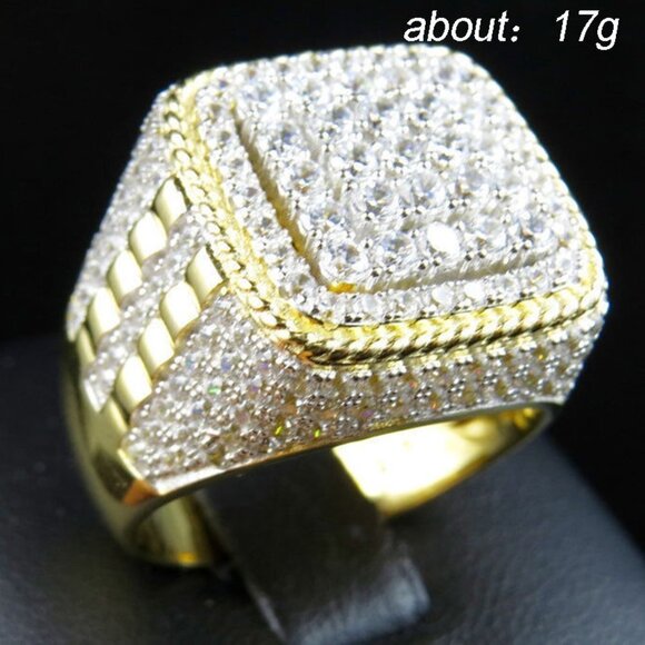 🌸 Crystal Rhinestone Zircon Wedding14K Gold Plated Diamond Ringfor MenUNVN12086 - Picture 9 of 9